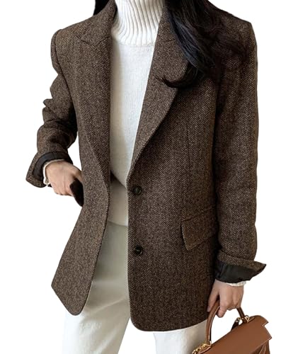 Blazer en laine mélangée haut de gamme veste tailleur femme à chevrons coupe structurée