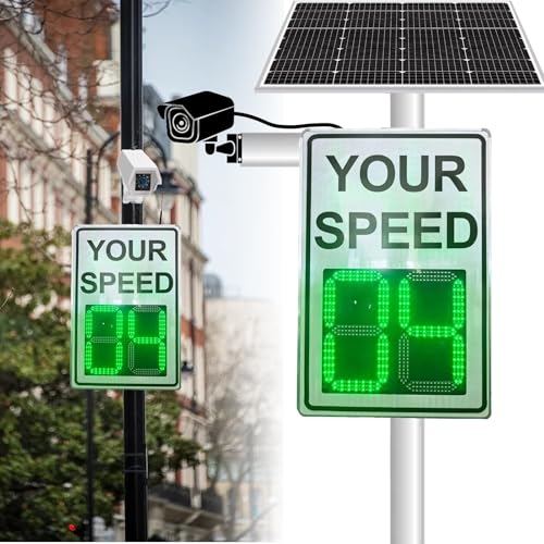 LQLXFN Radar Speed Signs with Camera Recording, High Visibility Reflective and LEDs, Radar Sign with Full Accessories, Remote Control Adjustable Speed Control Signs with Cameras(White,60CM*90CM)