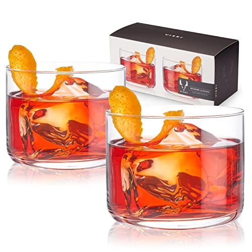 Viski Raye Crystal Negroni Glasses, Lowball Cocktail Glasses Premium Crystal Glassware, 8oz Tumbler Glasses Set of 2 by Viski - Used condition - US$18.04