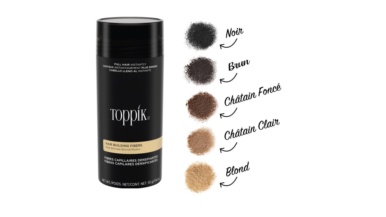 TOPPIK Fibres Capillaires Densifiantes à base de Kératine, Blond - 55g - Cheveux à l'Aspect Naturellement plus Epais – Pour densifier Racines, Ligne Frontale, Barbe, Calvitie