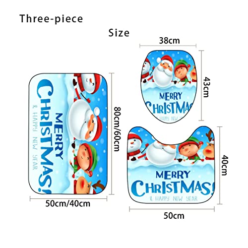 Zifarm Badematte rutschfeste 50x80 cm Weihnachten Badvorleger-Set 3D Weihnachtsmann Hirsch Süß Mikrofaser Flanell… – Bild 3