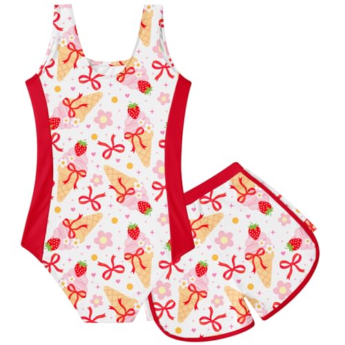 Image of TUONROAD Toddler Girls One Piece Swimsuit 2Pcs Bathing Suit Kids Swimwear with Short for 3-9