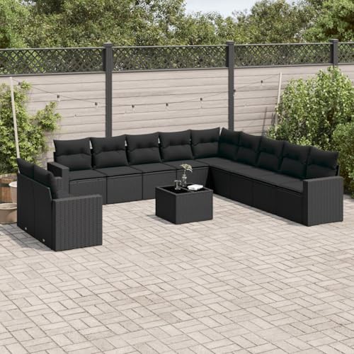 Gecheer Set de sofás de jardín 12 Piezas Cojines ratán sintético Negro,Muebles de Salón de Jardín,Conjuntos Muebles Terraza Jardin Exterior Patio,Type 49