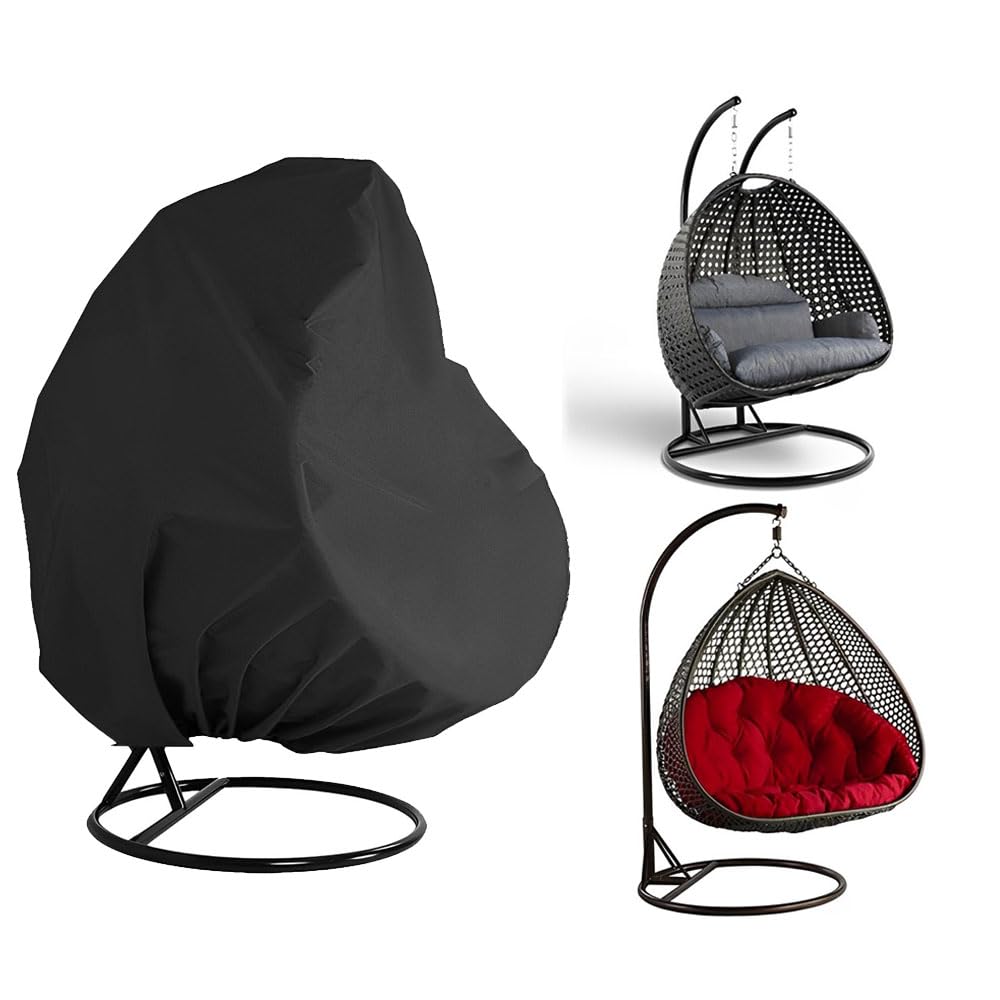 FANSU Egg Chair Cover Waterproof Dustproof, Outdoor Double/Single Seat Cocoon Swing Patio Hanging Egg Chair Cover 210D Heavy Duty Veranda Garden Egg Chairs Swing Seat Covers (115x190cm,Black)