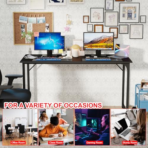 Image of PayLessHere | 55 Inch Computer Desk | Black | Office Desk with Metal Frame, Adjustable Feet | Water-Resistant, Scratchproof Surface | Sturdy Writing Table for Home Office or Study | Pack of 1