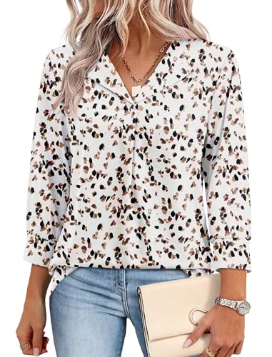 Image of WIHOLL 3 /4 Length Sleeve Womens Tops Dressy Casual Blouses Summer Spring Trendy Business Outfits Fashion Clothing