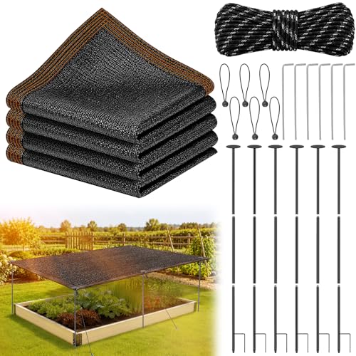 118 x 79 Garden Shade Canopy Kit 75% Plant Shade Cloth for Plants Heat Protection with 6 Sets Thickened Metal Stakes & Windproof Securing Ropes Plant Sun Shade Cover for Outdoor Plants Vegetables