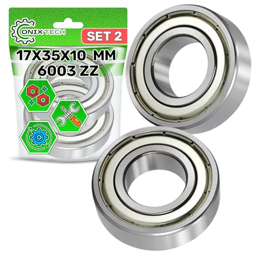 2 Piezas Universal Rodamientos de Bolas 6003 ZZ 17 x 35 x 10 mm con Código Original 481252028097 de Acero Resistente - ONIX TECH