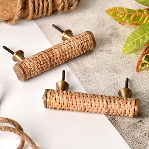 6 Natural Rattan Cabinets Knobs And 2 Rattan Door Pulls - Boho Knobs And Handles - Wicker Knobs - Wood Handle - Dresser Knobs - Wooden Cabinet Handles #TOP3