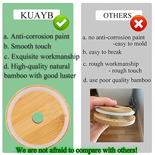 Kuayb Bamboo Mason Jar Lids With Straw Hole, Bamboo Lids For Mason Jars Wide Mouth 86 Mm And Regular Mouth 70 Mm, Reusable Wooden Mason Jars Lids With Stainless Steel Straws, Cleaning Brushes #TOP4