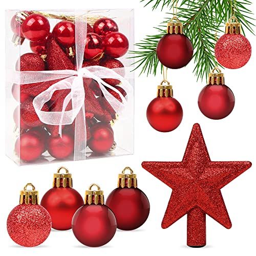 Boules de Noël Rouge, 30pcs Mini Boules de Noël, 3CM Baubles d'arbre de Noël Set, Arbre De Noël Boules Plastique, pour Décorer l'arbre de Noël Balles de Sapin de Noël Scintillante Cover