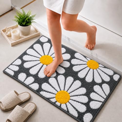 Image of Roseate Flower Anti Skid (40x60 cm) Microfiber 2000 GSM Bath Mat for Bathroom /Bedroom /Door Mat /Floor Mat (Grey) Pack of 2