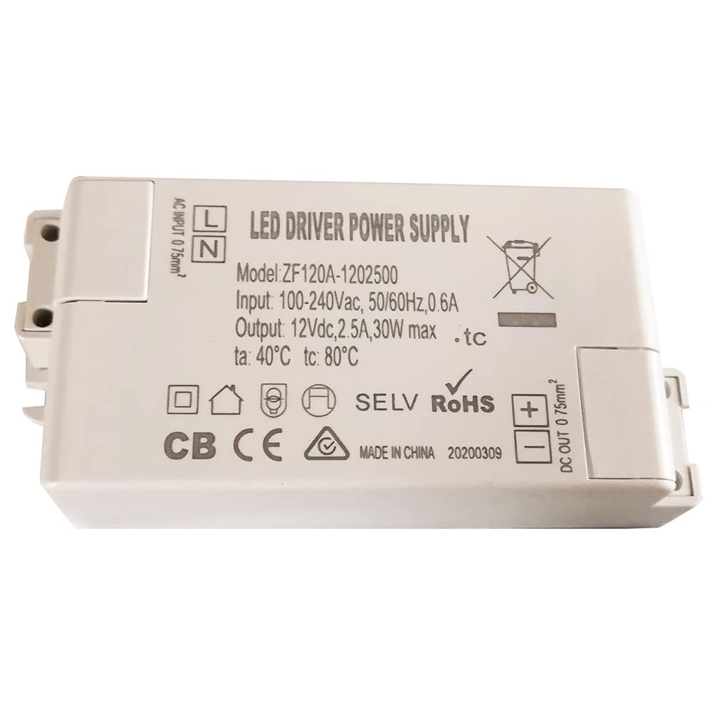 ZF120A-1202500 12VDC 30W Class 2 LED Driver AC/DC Adapter for Spotlights Constant Voltage