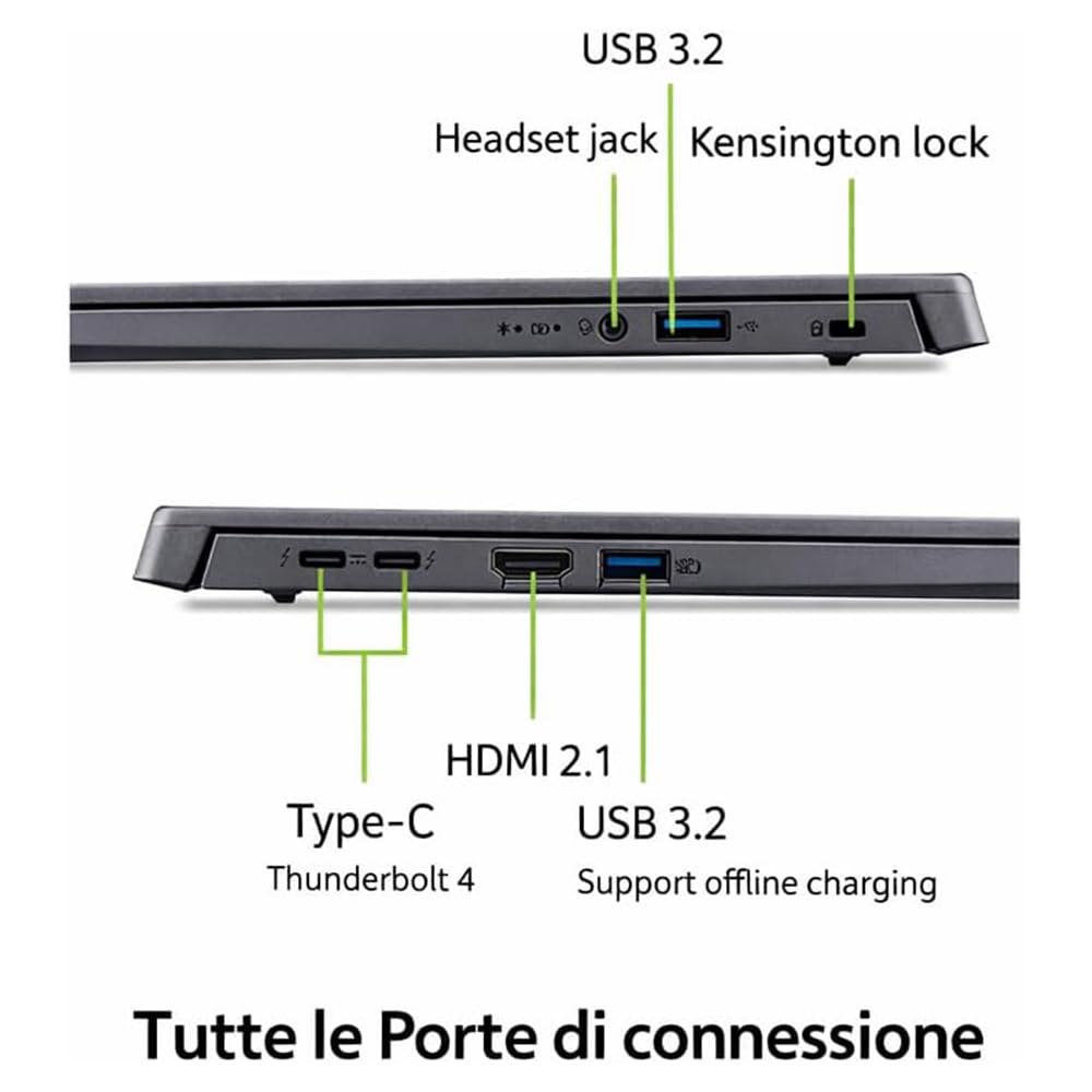 Acer Notebook, Display 16" OLED WUXGA+ 120Hz, Intel Ultra7 155U 32Gb DDR5 | DDR5 RAM 32Gb, SSD PCI 512Gb, Thunderbolt 40Gb/s, Tastiera retroilluminata Italiana, Fingerprint, Pronto all'Uso