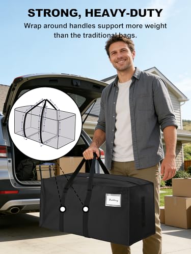 HOMESURE Supports 200lbs Heavy Duty Moving Bags - Strong Zipper & Wrap-Around Handles - Water-Resistant Storage Totes, Durable Alternative to Moving Boxes - 4 Pack - Black - view 1