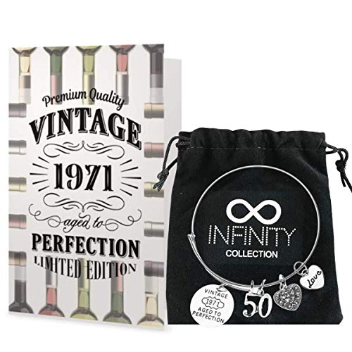 Infinity Collection 50th Birthday Bracelet and Card Gift Set for Women, Vintage 1971 Birthday Expandable Charm Bracelet, 50th Birthday Gift Ideas For Women