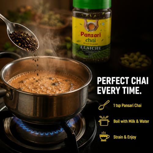 Image of Pansari Elaichi Chai | Premium CTC Assam Tea with Real Cardamom | 100% Natural Elaichi Chai Patti | No Artificial Essence | Strong Kadak Aromatic Indian Black Tea | 450g Airtight Jar