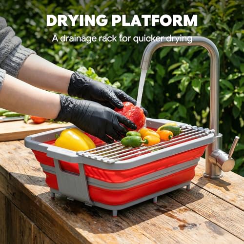FEASTO Collapsible BBQ Prep Tubs with Cutting Board, 9-IN-1, 2 Tubs, Red & Blue (Red) - Image 5