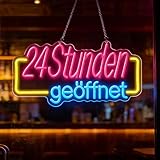 24 Stunden Geöffnet Neon Schild, Open 24 Hours Leuchtreklame, USB Betrieb Open Schild mit Dimmbarem, Bunte LED Neon Open Sign Light für Geschäfte Apotheke Spätkauf Geschäfte Hotels Cafés Restaurant