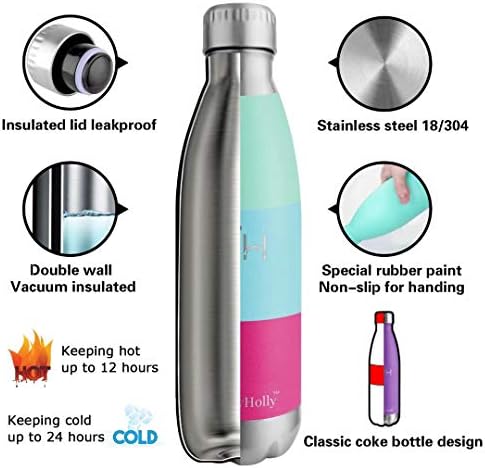 HoneyHolly Insulated Flasks, 650ml Vacuum Insulated Bpa Free, Double Walled Water Bottle,12 Hours Hot/24 Hours Cold, Reusable Leakproof Water Bottles for Kitchen, Home, School, Cafe, Work, Travel
