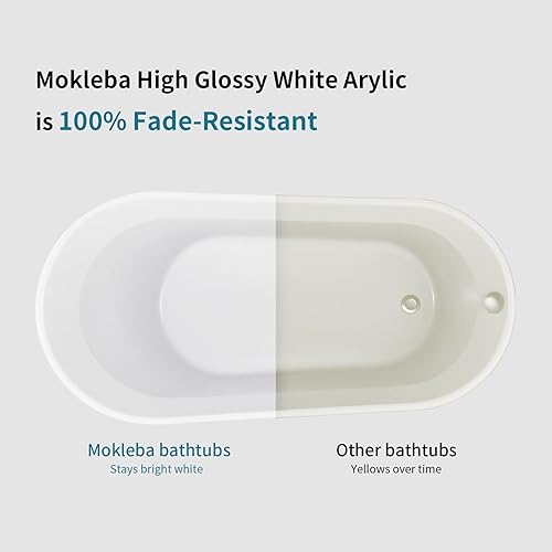 Miniatura 3 de Bañera independiente de acrílico de 69", bañera independiente estilo zapatilla, bañera de remojo con desbordamiento ranurado integrado, desagüe