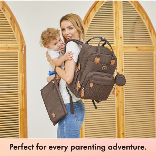 Image of Dikaslon Diaper Bag Backpack with Portable Changing Pad, Pacifier Case and Stroller Straps, Large Unisex Baby Bags for Boys Girls, Multipurpose Travel Back Pack Moms Dads, Brown
