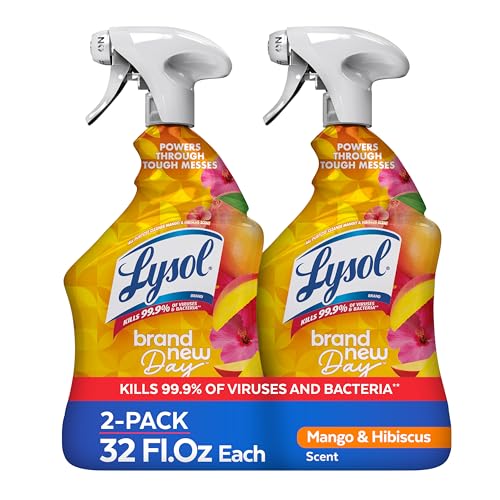 Image of Lysol All Purpose Cleaner Spray, Multi-Purpose Disinfecting Spray, Kitchen & Bathroom Cleaner, Mango & Hibiscus Scent, 32 Fl Oz (Pack of 2)