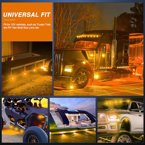 Image of Nilight 3 /4 inch Round Marker Light 10PCS Amber LED Clearance 2 Connectors | Side Indicator Bullet Lights IP68 Waterproof For Trailer Truck Camper Van Boat Bus Accessories, Safety Lamps