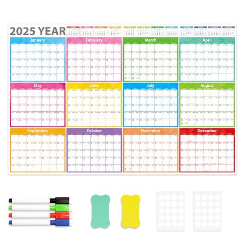 FindFunFine Planificador de pared grande 2025-2026, calendario anual para oficina, universidad, escuela, académico, planificador de pared para profesores de 24 meses con plegado