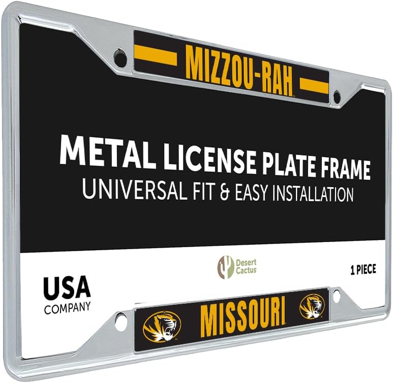 Desert Cactus University of Missouri License Plate Frame Mizzou Tigers Holder for Front or Back of Car Metal Car Tag Holder Officially Licensed (Slogan 2)