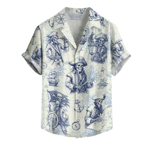 Pirate Hawaiian Shirt, Octopus Shirts Men, Skull Shirt for Women, Skull Hawaiian Shirts for Men, Mens Pirate Tee