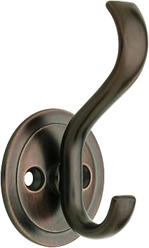 Franklin Brass 1-Pack Coat and Hat Wall Hooks Double Hooks for Mounted Hanging Venetian Bronze Wall Mount Hanger Backpack, Purse, Bag, Towel Organization Decorative Wall Hooks B42307J-VBR-C