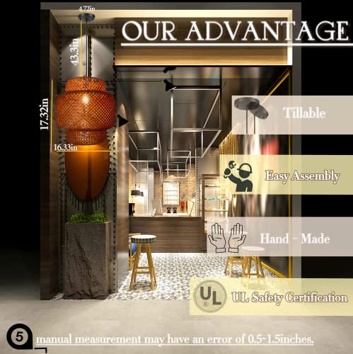 Flkisnuas Hand Woven Bamboo Pendant Light, 16 * 17 Inch Rattan Hanging Lamp, Wicker Basket Light Fixture Chandelier For Farmhouse, Kitchen, Bedroom, Restaurant (1 Pack, Brown) #TOP5