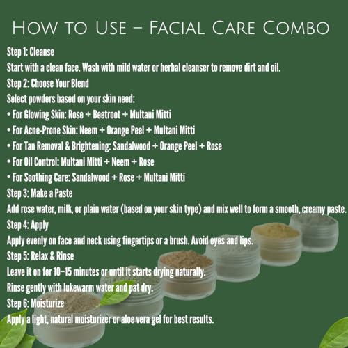 Image of Mulberry & Moss Ultimate Skin Solution Kit | 6-in-1 Powder Blend (Rose Petals, Beetroot, Multani Mitti, Neem, Orange Peel, Sandalwood) | For Glowing, Acne-Free, Oily & Tan-Free Skin | 75g Each