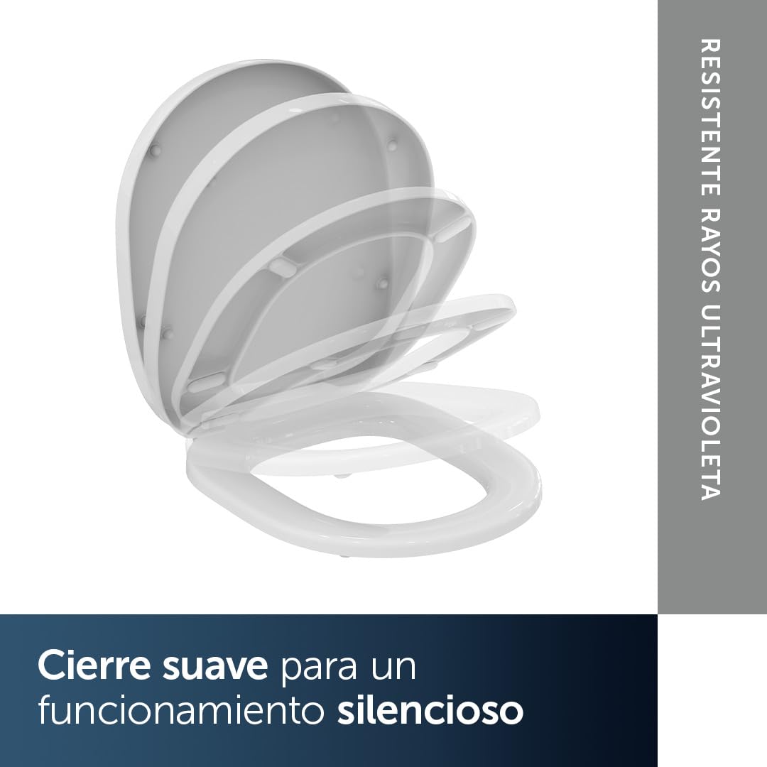 Ideal Standard Connect asiento WC con SoftClose, envolvente, Blanco (Alpin) | Asiento de inodoro extraíble con cierre suave (Softclose) y bisagras de acero inoxidable robustas, E712701