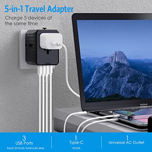Criacr Universal Travel Adapter, One International Wall Charger Ac Plug Adaptor With 3 Usb Ports And Type-C For Usa Eu Uk Aus #TOP4