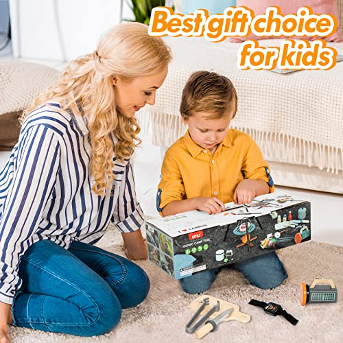 Umu Kids Camping Toys Set, Pretend Play With Campfire, Wooden Camping Playset Cutting Food For Play Kitchen Camping Gear For Kitchen Indoor Outdoor Camping Toys For Kids Toddlers Boys Age 3 4 5 6 7 8+ #TOP4