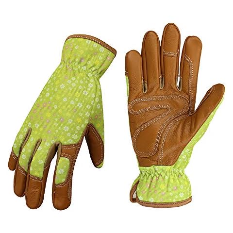 OLSON DEEPAK Leather Working Gloves for Women Gardener Planting,Restoration Work,Durable Protective Gardening Gloves, (Green) Cover