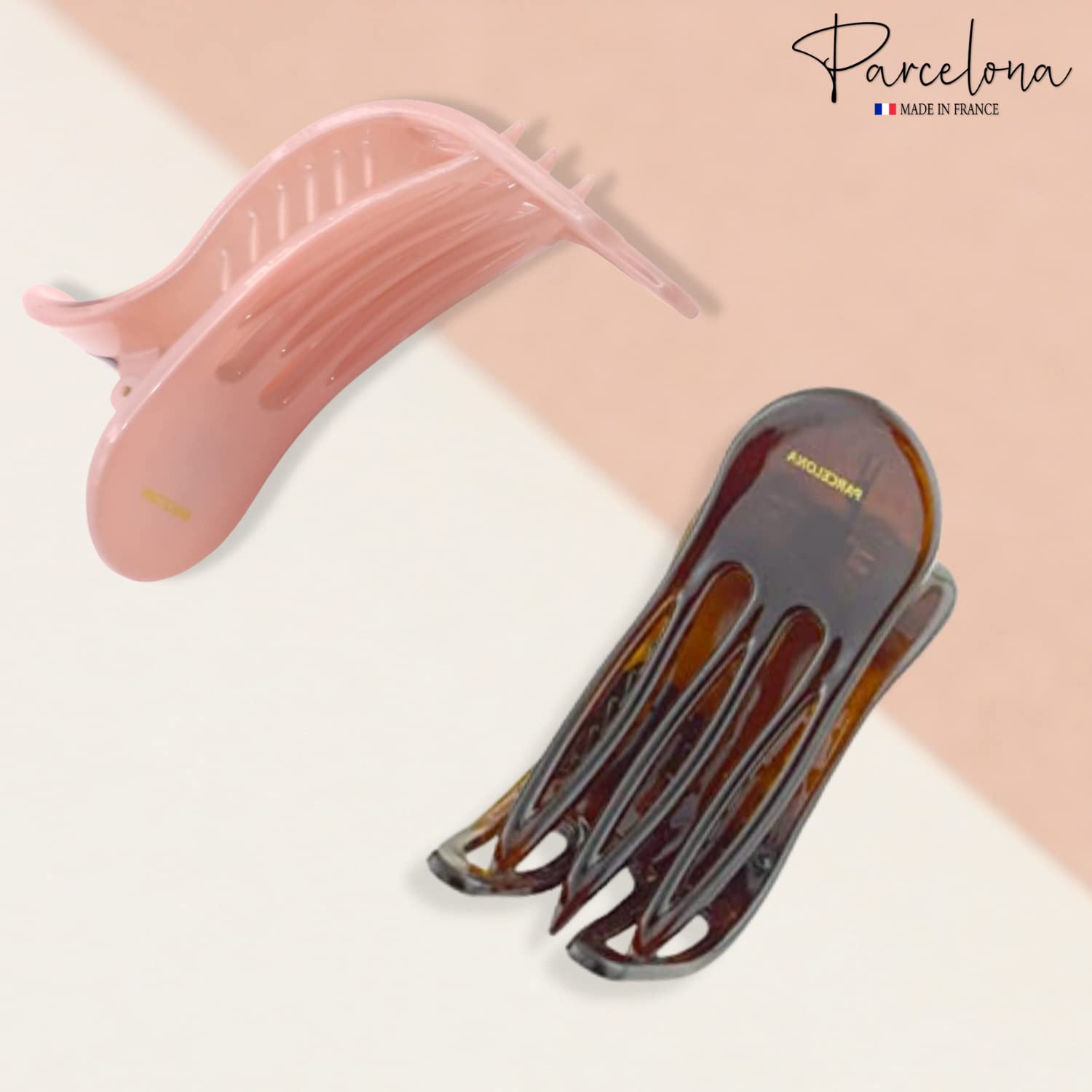 Parcelona French Simply Bear Paw Medium 3” Celluloid Acetate Set of 2 Side Slide In Jaw Yoga Fine Hair Claw Clip for Women and Girls (Blush Pink and Brown)
