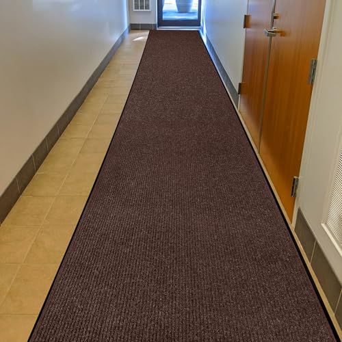 Image of MaxMat Heavy Duty Industrial Mat - XL Size, Waterproof, Low-Profile, Commercial Entry Door Mat (3 x 16 Feet, Brown, MXM-RIB0316BR)