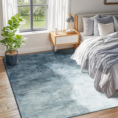 Washable Rug 6x9 Area Rugs for Living Room - Stain Resistant Non-Slip Backing Boho Rug for Bedroom,Durable & Ultra-Thin Vintage Large Area Rug(6x9,Blue)