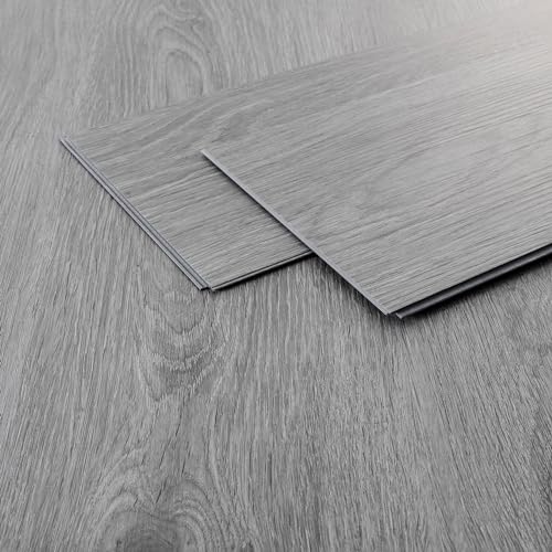 ML-Design Revêtement de Sol Clipsable en Vinyle 122cm x 18cm x 4,2mm 1,54m²/7 Planches Gris Chêne Windswell Hickory Imitation de Parquet Lames en PVC Emboîtables...