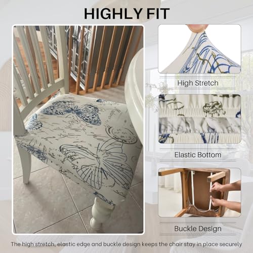Image of SearchI Stretch Dining Chair seat Covers Set of 2, Soft Removable Washable seat Covers for Dining Chairs, Dining Room seat Cover Protector (Rear-Covered, Butterfly)