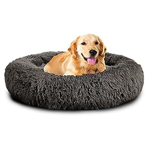 Mirkoo Dog Beds Calming Donut Pet Bed Washable Anti Anxiety Faux Fur Pet Bed, Round Fluffy Plush Dog Bed for Large Medium Small Dogs (L/XL/XXL/XXXL)