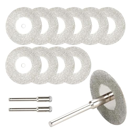 LithiCraft Diamond Cutting Wheel Cut-Off Discs (10 Pieces) with 2 Mandrels for Dremel Rotary Tools (30mm) Suitable for Cutting Glass and Ceramic Tiles