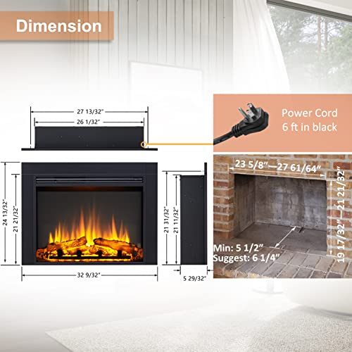 Image of Legend Flame Jaden 32'' W x 25'' H (EF455) Electric Fireplace Insert with Front Trim Kit, Fire Crackling Sound, 750W /1500W Heater, Remote Control, Black