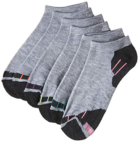 Hanes Women's 6-Pack Sport Cool Comfort No Show, Grey Heather/Charcoal Heather Assortment, Shoe Size: 5-9