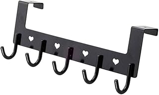 tooloflife Over Door Aluminum Hook Rack with 5 Hooks 4 Heart Holes Modern Design for Kitchen Bedroom Utility Room Hallway Hanging Coat Clothes Porch Kitchen Tools (Black)