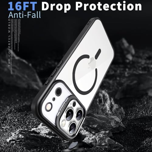 Image of VONZEE Clear Camera Kickstand Case for iPhone 17 Pro, Built-in Adjustable Camera Stand, Clear Magnetic Mag-Safe Shockproof Classic Series Phone Cover (Black)