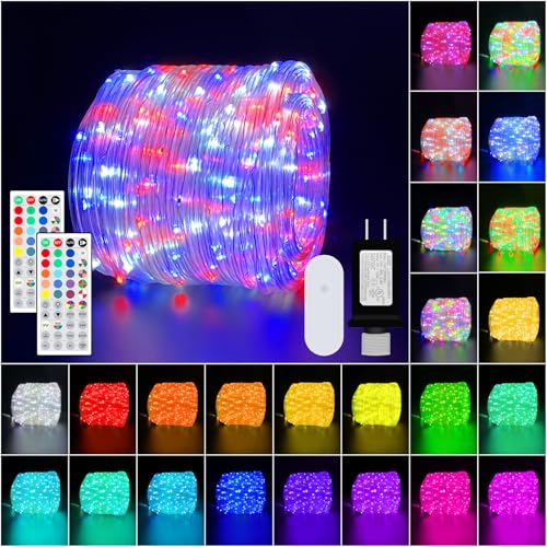 100ft Rope Lights for Outside Memorial Day 4th of July Patriotic Decorations Red White Blue Outdoor 25 Colors Fairy String Lights with 2 Remote IP68 Waterproof Dimmable Strip for Christmas Decor